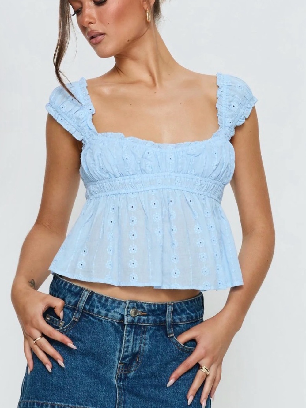 Princess Polly Baby Blue Eyelet Mini Skirt